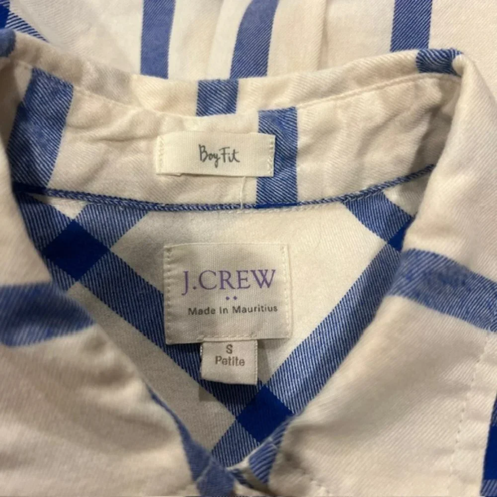 J. Crew Blue & Ivory Boy Fit Button Down Blouse Size SP